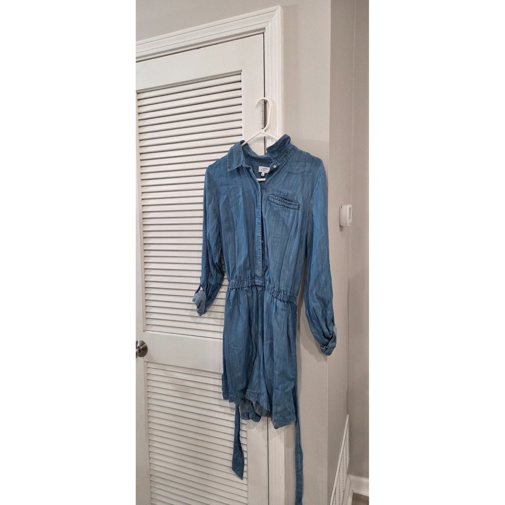 Womens Crown & Ivy Long-Sleeve Light Wash Denim Romper Size 10